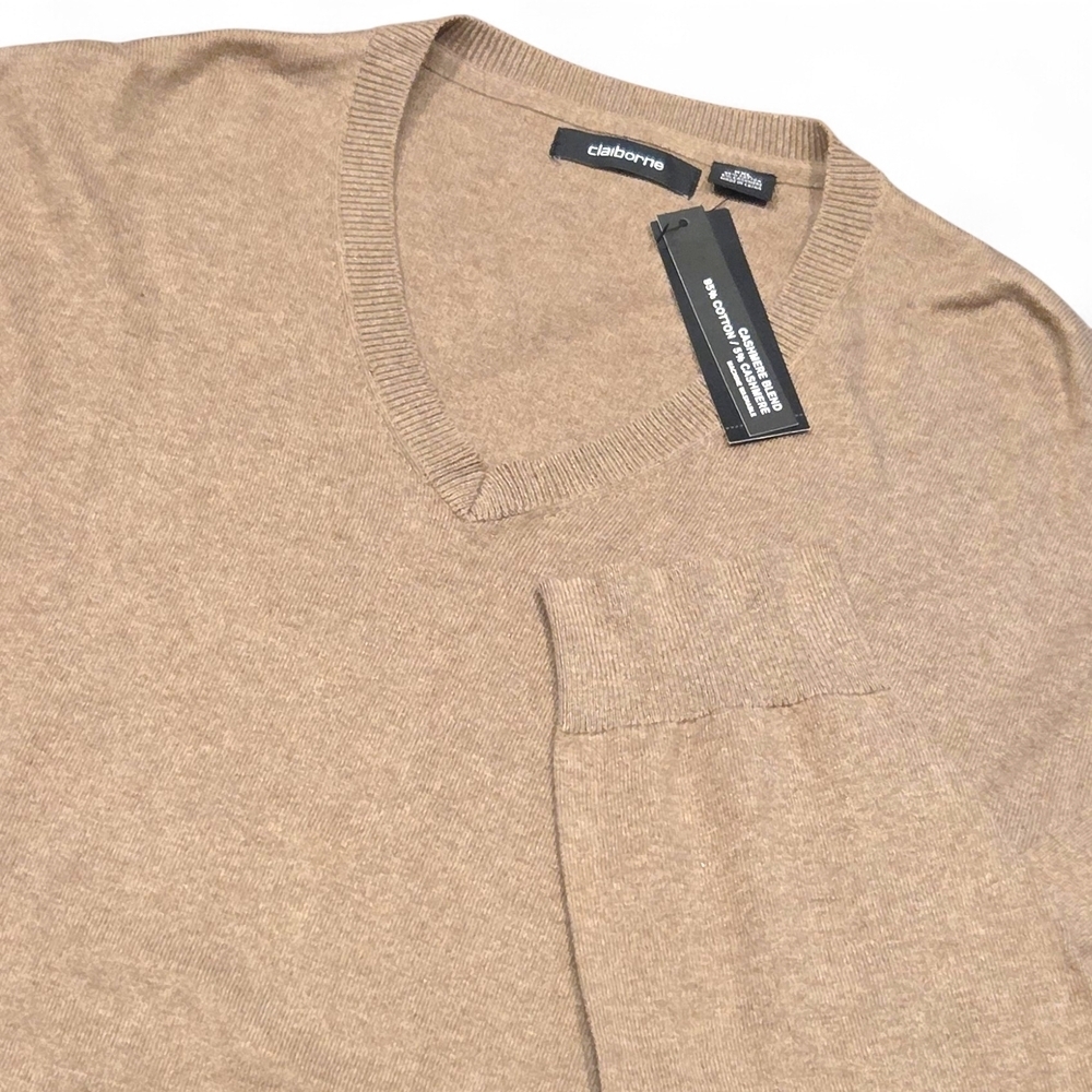Claiborne Men's Cashmere Blend V-Neck Sweater English Brown Heather XXL NWT